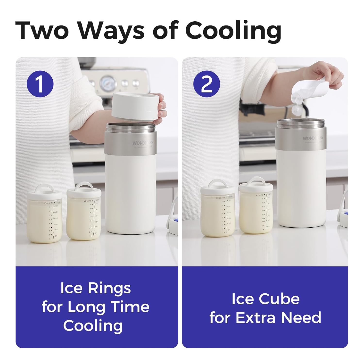 Portable Breast Milk Cooler, 4 Ice Rings, 360°Cooling with Vacuum Lid, Safe Chill for 30H+, 22oz Large Capacity with 2 Bottles, Rapid Chill to 40℉, Extra Wide Opening, Ideal for Work & Travel