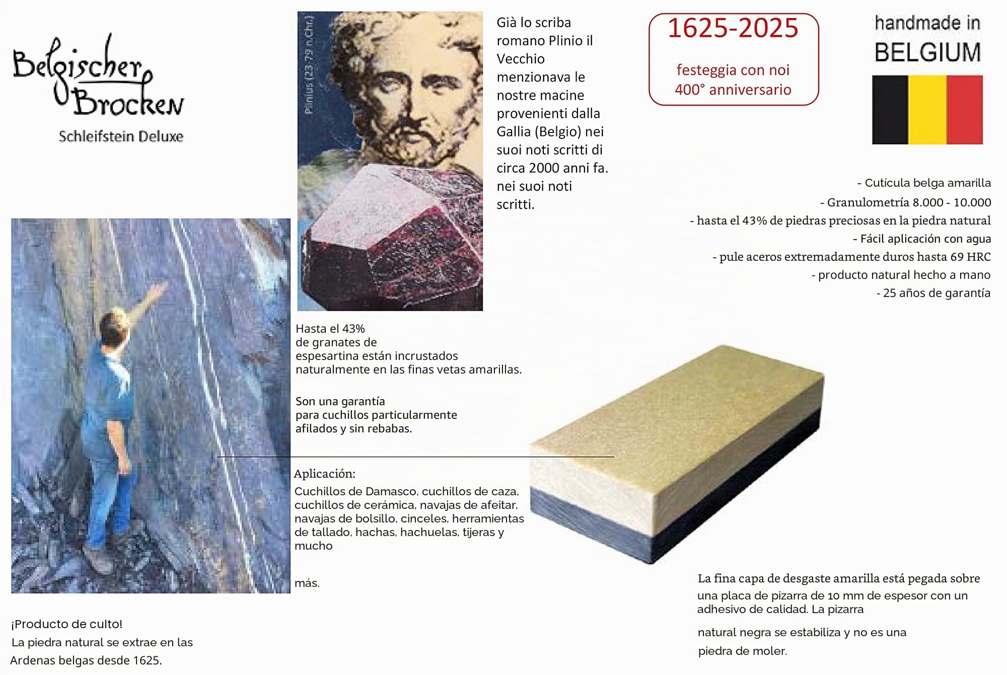 Belgischer Brocken, piedra de afilar amarilla 100x40 mm, piedra de afilar, grano 8000-10000