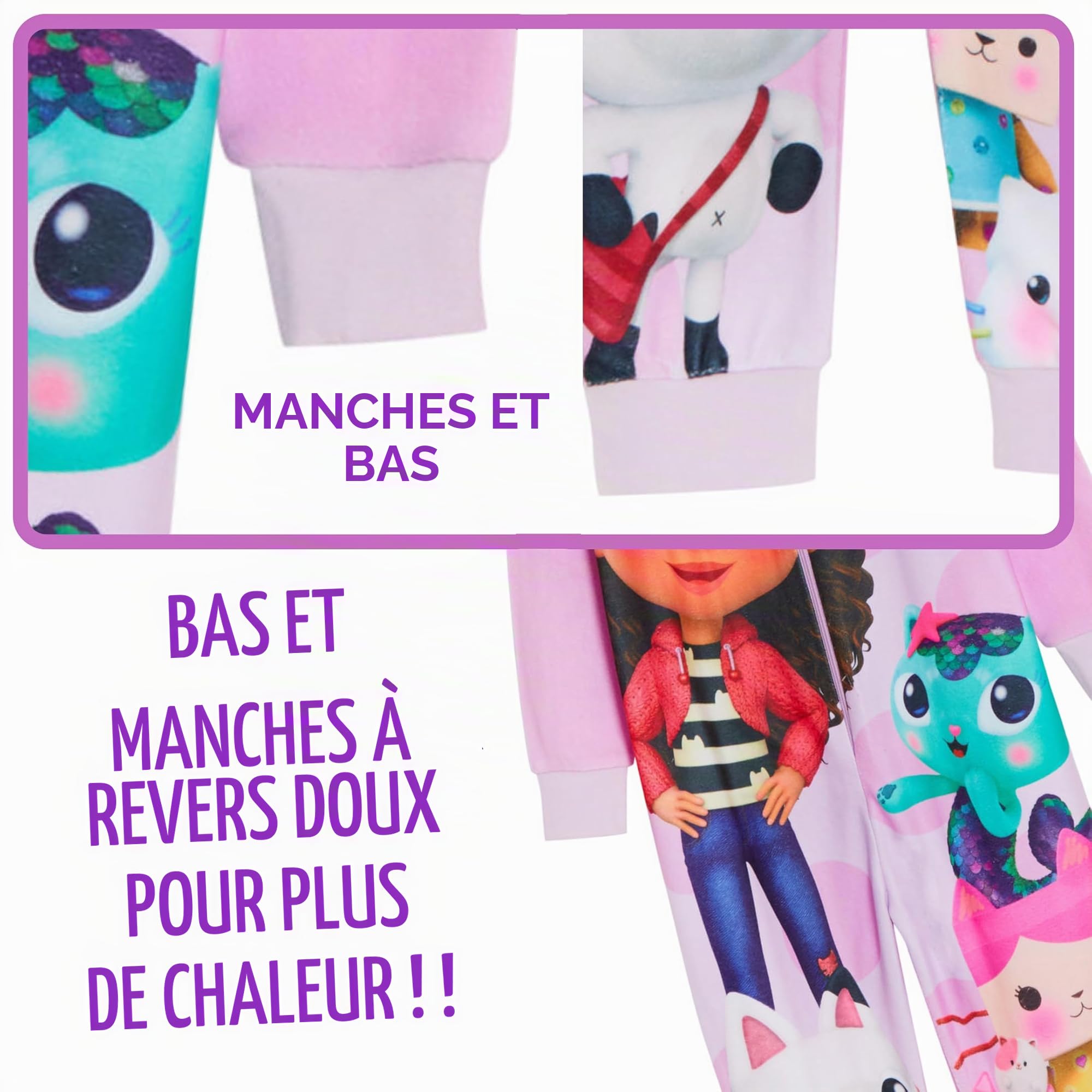 Gabby's Dollhouse Combinaison pyjama Gabby tout-en-un en polaire pour enfants