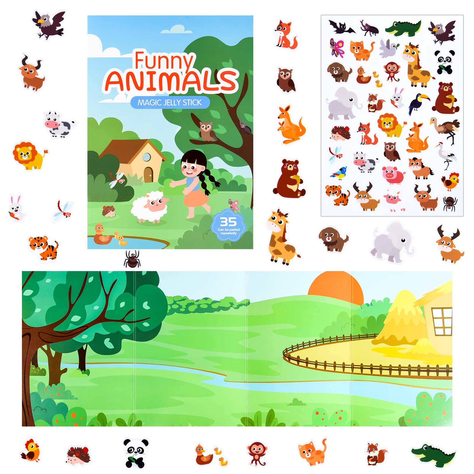 ASTARON Livre d'autocollants d'animaux pour les tout-petits, autocollants de véhicule imperméables réutilisables, jouets de voyage pour activités d'avion pour enfants