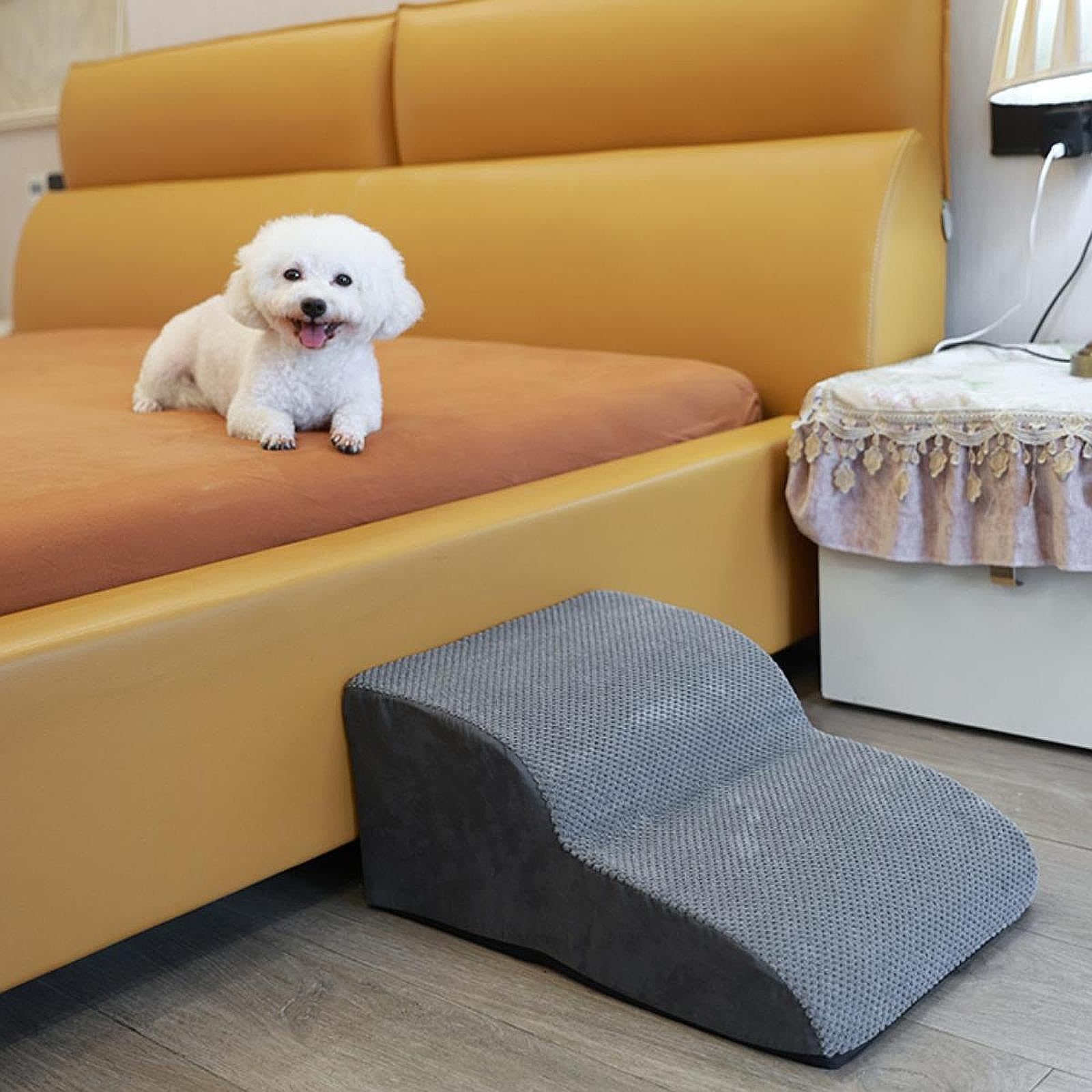Hundetreppe Hunderampe Haustierstufe Katzentreppe mit Waschbarem Überzug Und Rutschfestem Boden Aus Weichem Schaumstoff für Tierpflege, Grau
