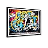 Canvas Trend Modern Graffiti Wall Art Banksy Street Art Thinking Girl Wall Decor for Living Room bedroom inner Framed 12x16in