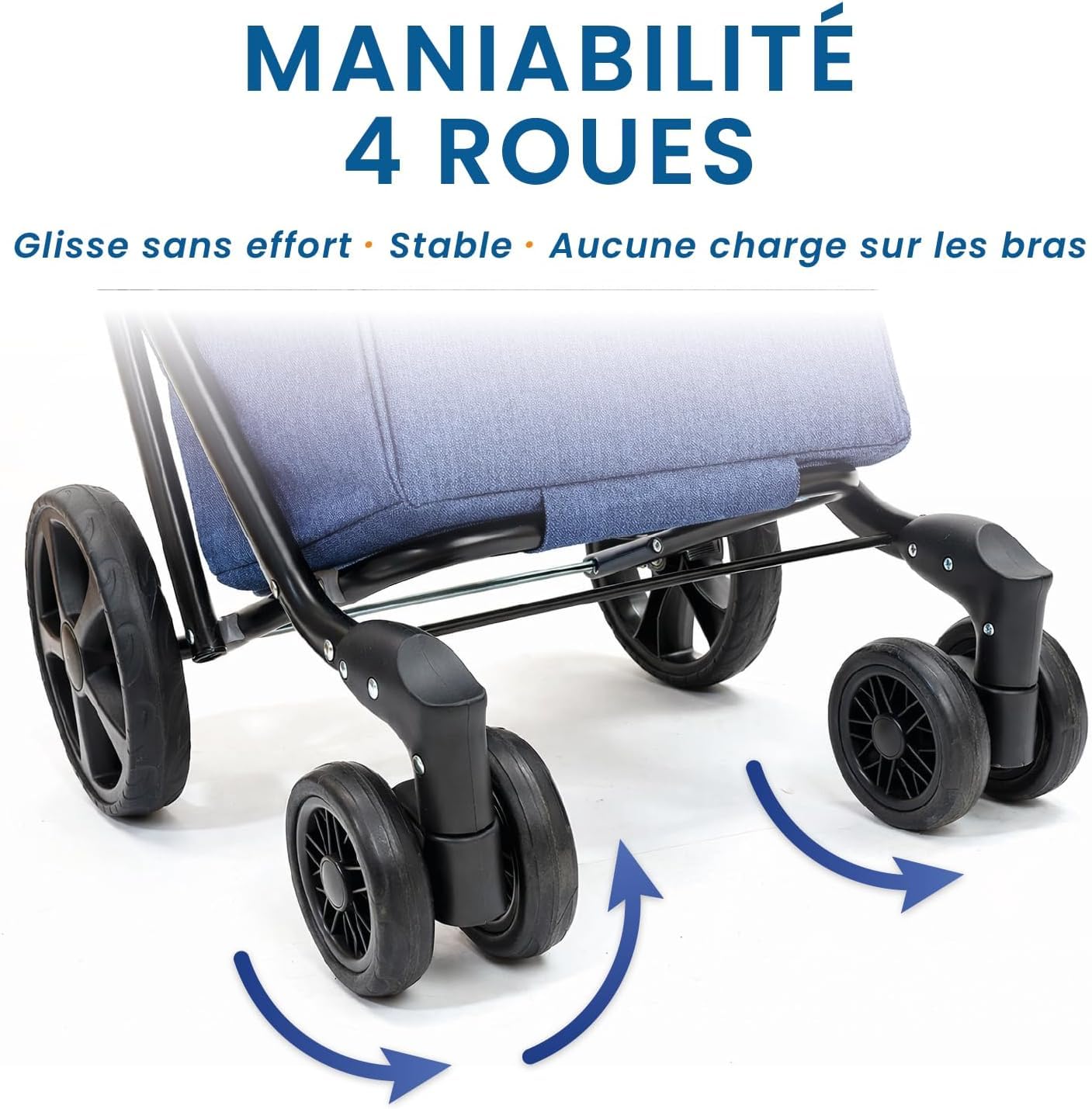 Chariot de Courses 4 Roues Sidebag Quatroll Over - Maniabilité exceptionnelle grâce aux Roues directrices - Sac Isotherme 43L - Compact & Pliable - Poignée Multiposition - Charge 20 kg (Bleu)