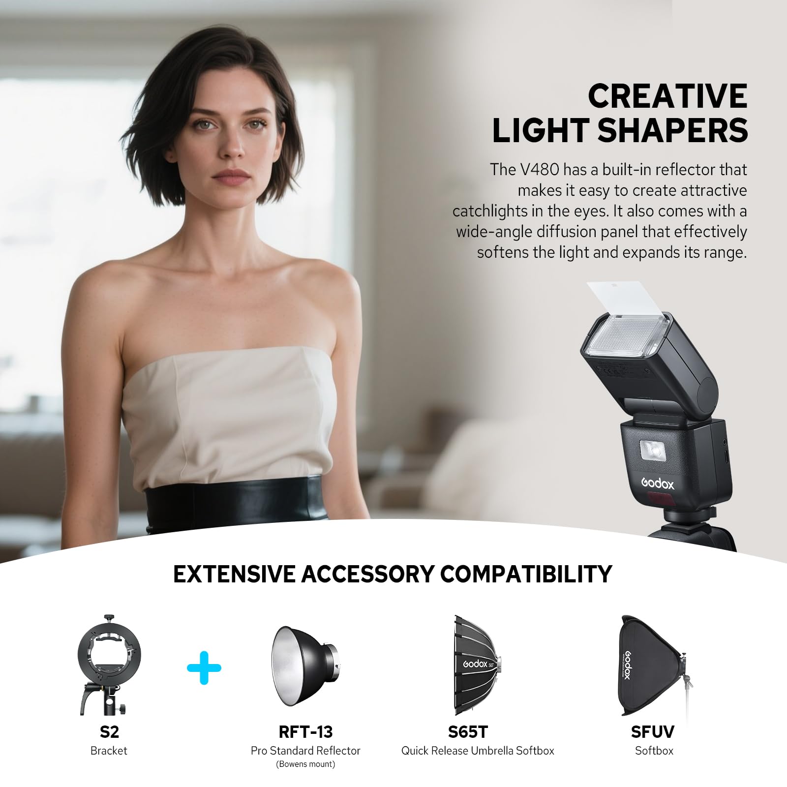 Godox V480-N Flash TTL pour Appareil Photo Nikon, GN50 Speedlite Tactile Écran Flash de Nikon, HSS 1/8000s USB-C Charge Support 650 Fois Flashs avec Modeling Lampe