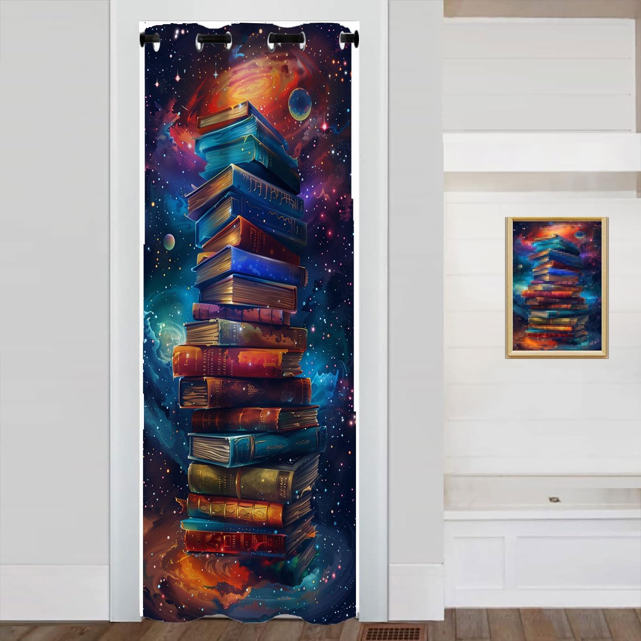 Bookshelf Door Curtain, Enchanted Books Magical Mushroom Fantasy Closet Door Cover Curtain for Kids Boys Girls Teens Room Decor, 1 Panel 42" W X 80" L