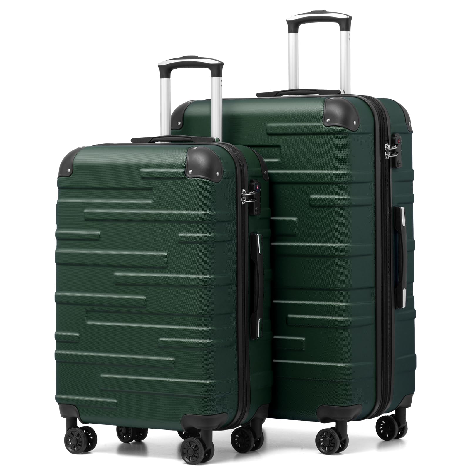 COOLIFE Walizka podróżna z twardą obudową, z możliwością rozszerzenia, z tworzywa ABS, z zamkiem TSA i 4 kółkami, ciemnozielony, Set-2tlg（L+XL）, Uniseks