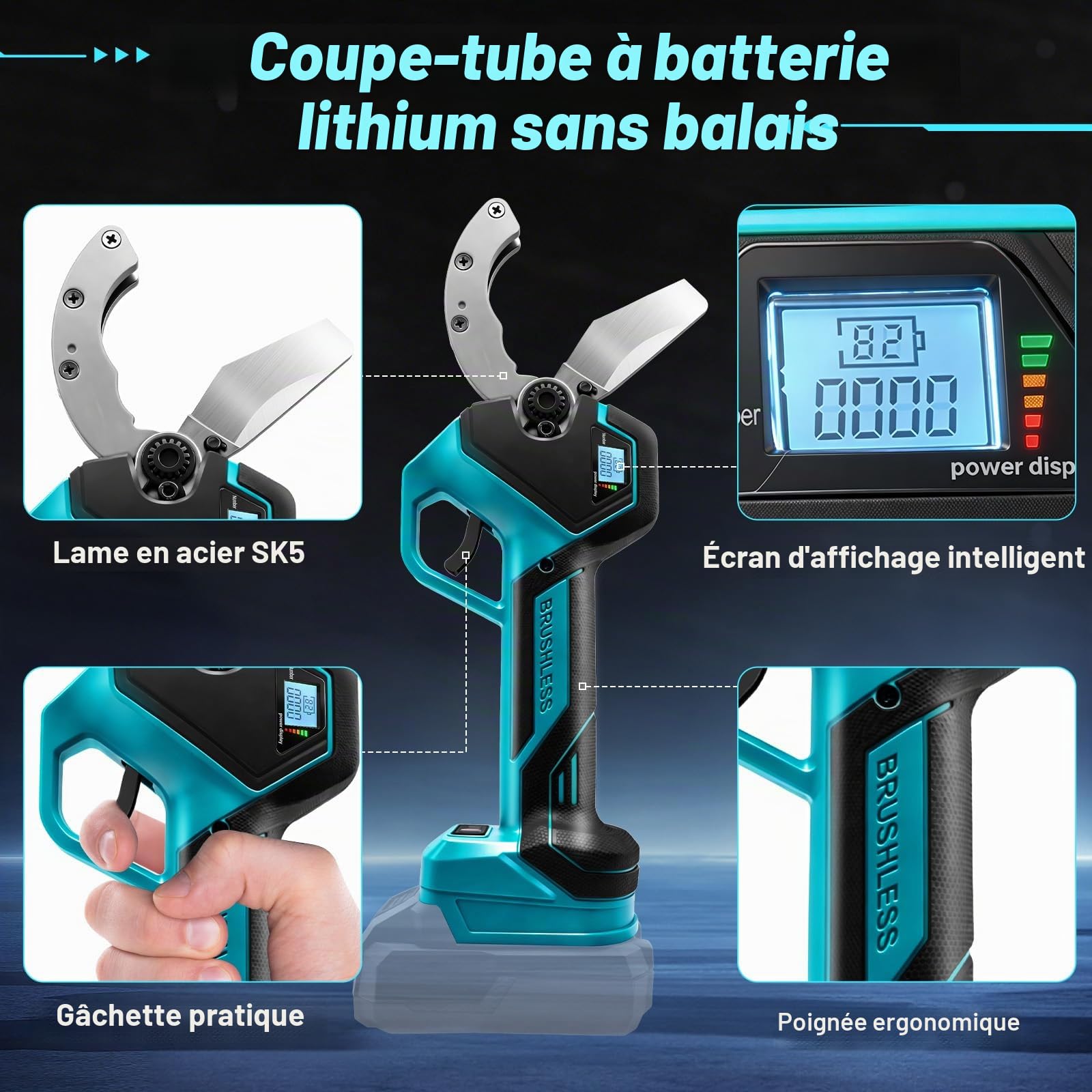Coupe-Tube Électrique Sans Fil Compatible avec Makita 18V, Coupe-Tuyau Cisaille au Lithium avec Moteur Brushless pour PVC, PPR, PE, PEX Plastique, Outil de Coupe pour Plomberie (Sans Batterie)
