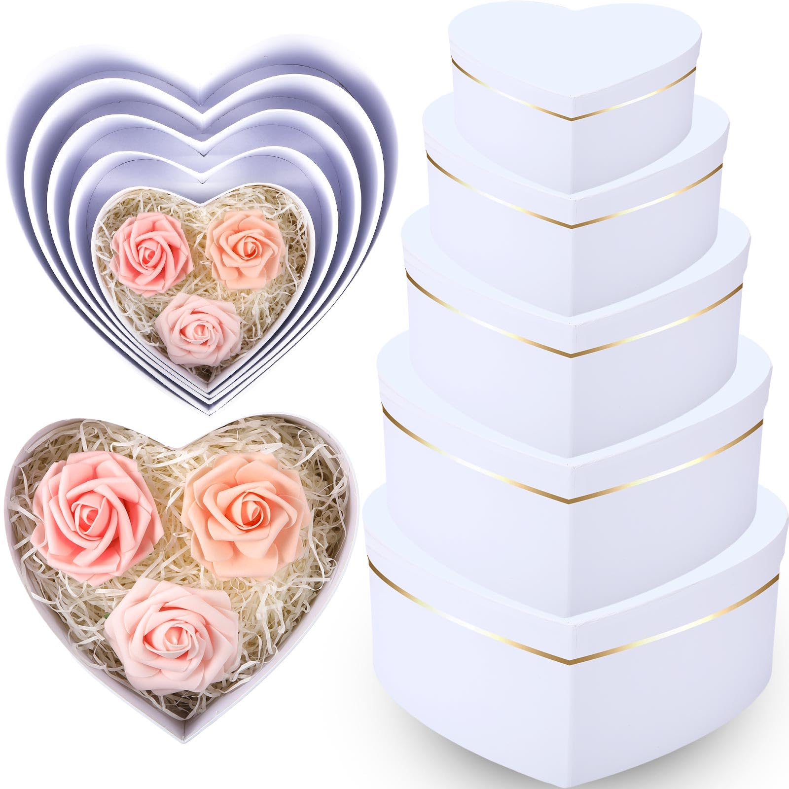 Harloon 5 Pcs Heart Shaped Boxes for Flower Arrangements Gift Boxes Heart Box with Lids for Valentine's Day Bridesmaid Proposal Wedding Birthday Baby