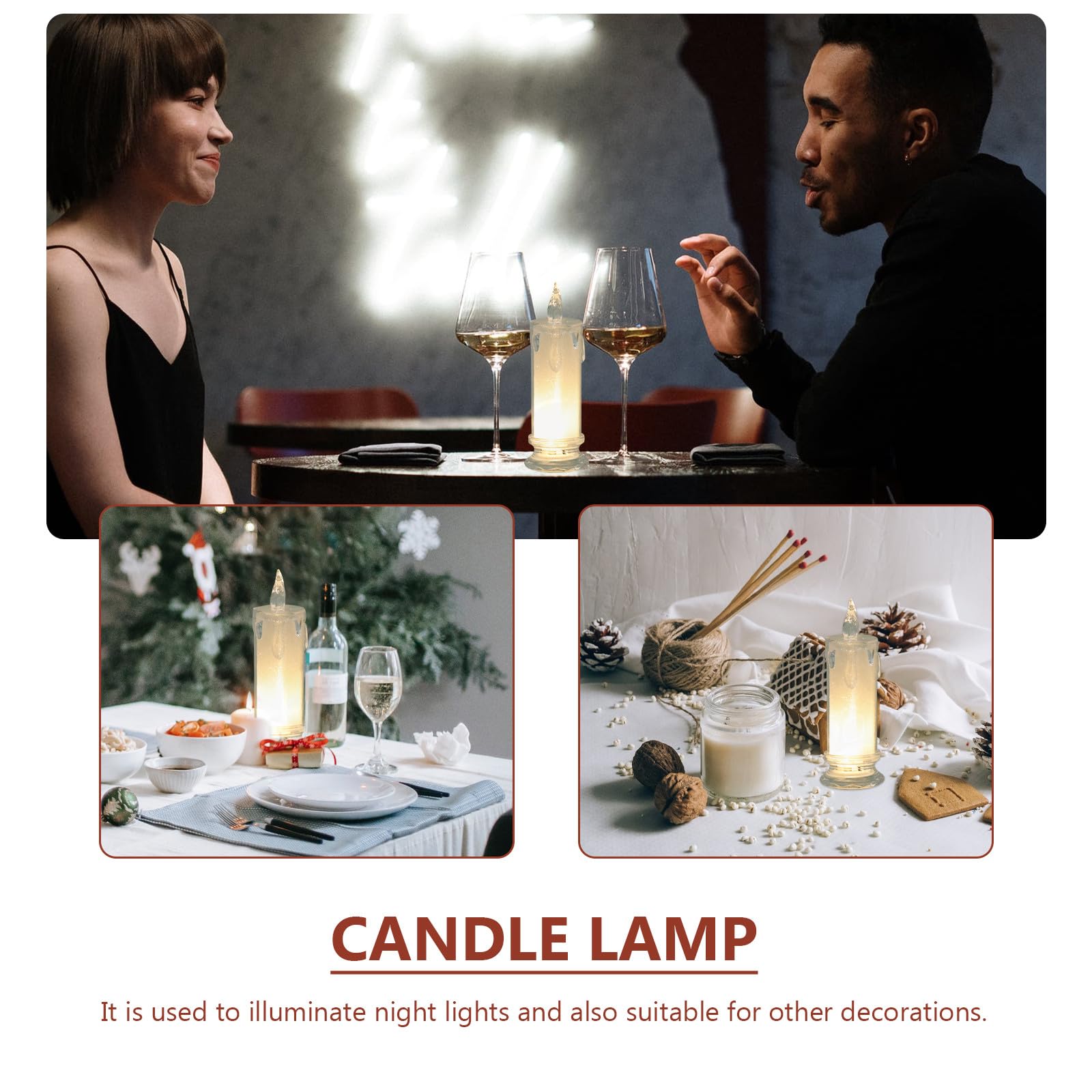 Lampade LED per Festival 6 Pezzi, Luci Decorative a Candela Elettronica senza Fiamma per Illuminazione Romantica Casa e Ristoranti, Ornamenti per Lampade LED Bianche Base