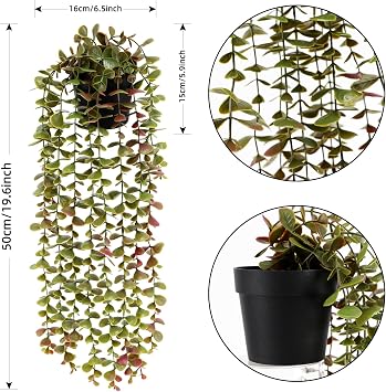 Veryhome 2Pack Artificial Hanging Plants in Potted Eucalyptus Fake Vines Faux Greenery Fake Plants Artificial Eucalyptus Vine in Pot for Wall Room Indoor Outdoor Decoration(Green)