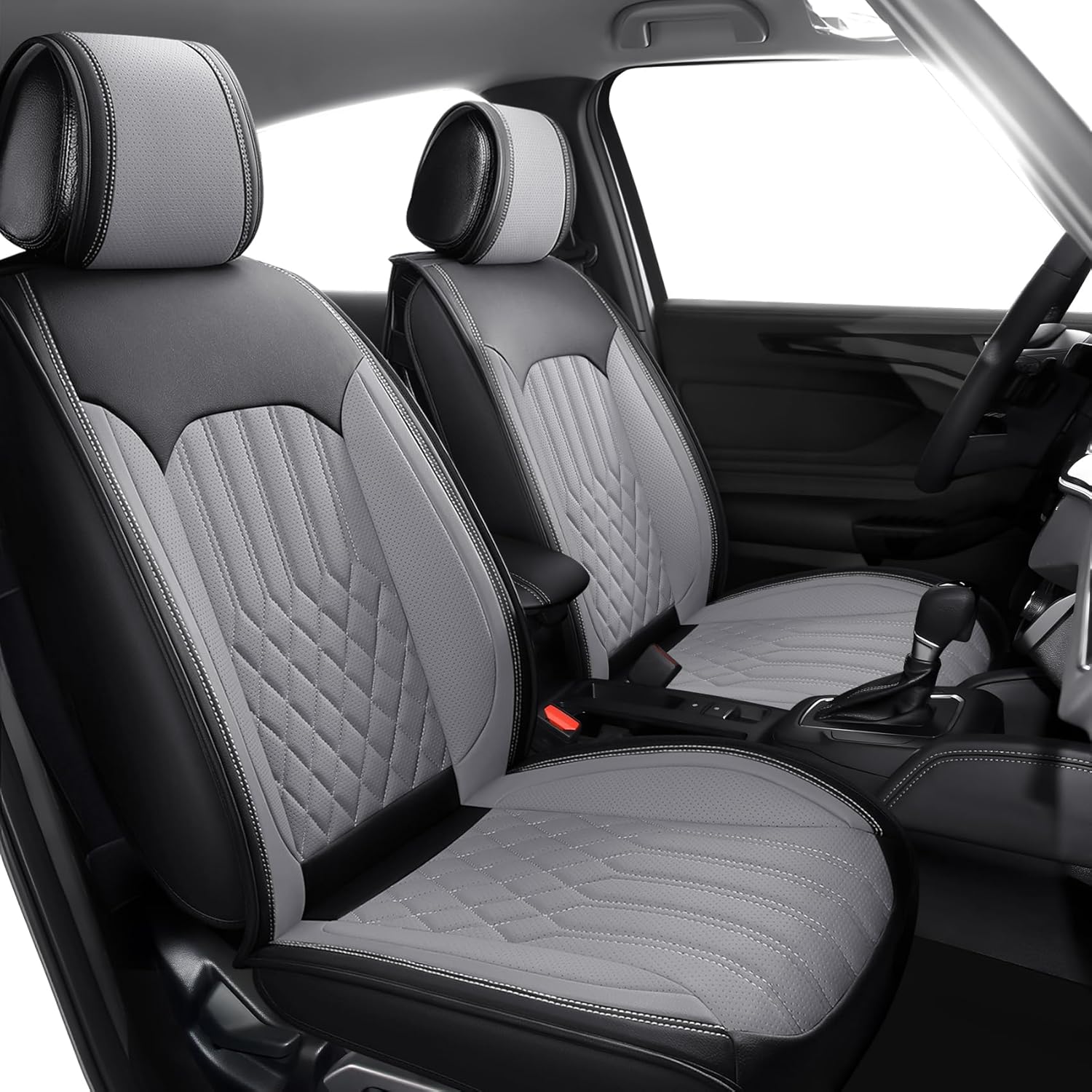 Tomatoman Airbag Safe Car Seat Covers Compatible with Ford Focus Waterproof Breathable Leatherette seat Protectors(2PCS Front/Black Grey)