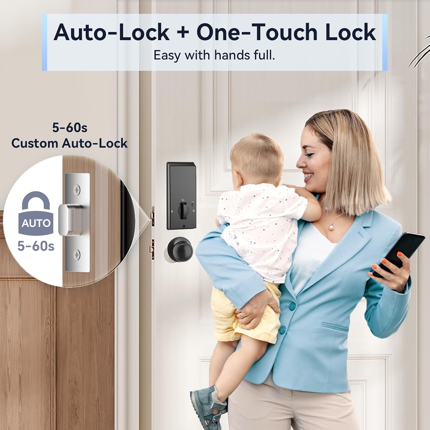 Ulecoce Keyless Entry Door Lock with Handle Set - Built-in WiFi, Fingerprint, App Control & Doorbell, Electronic Keypad Deadbolt with One-Time Code, Auto-Locking, Easy to Install, Oil Rubbed Bronze