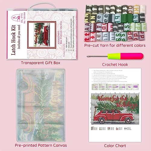 Miniatura 2 de Kits de gancho de pestillo de bricolaje, kits de hilo, alfombras, patrón de artes y manualidades, costura de ganchillo (coche de Navidad 25 x 16