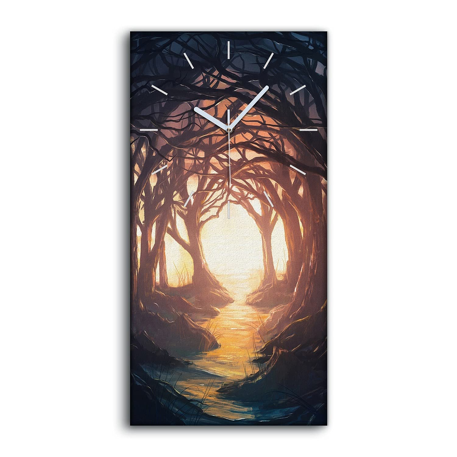 Horloge sur Toile Arbres Forestiers 30x60cm Grand Tableau Mural pour Salon