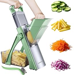 Upgrade Safe Mandoline Slicer for Kitchen, SupMaKin Bigger Entrance Vegetable Food Slice Potato Slicer Chopper, Adjustable Thickness Multi Mandolin, Julienne + Dicer Kitchen Must Haves Green