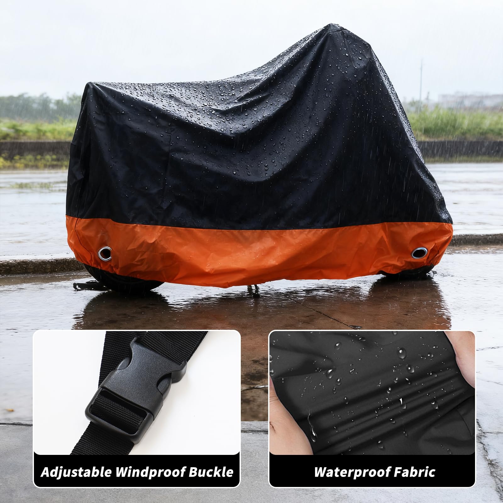 XYZCTEM Funda Impermeable para Scooter, Cubierta para ciclomotor, Cubierta para Vespa, protección al Aire Libre contra el Agua, los Rayos UV, el Viento. Negro-Naranja, 72 Pulgadas de Largo