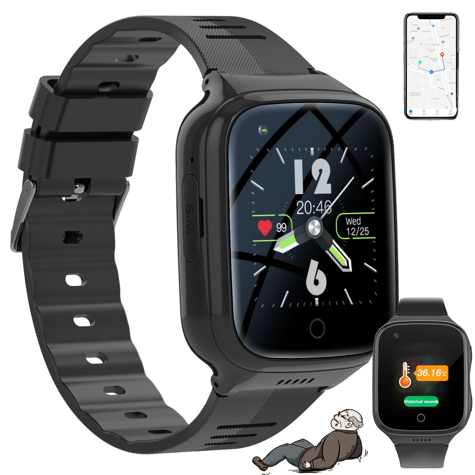 Reloj inteligente para personas mayores: videollamadas HD, pantalla IPS de 1.4 pulgadas, posicionamiento GPS, detección de caídas, llamada de emergencia SOS, monitoreo de salud