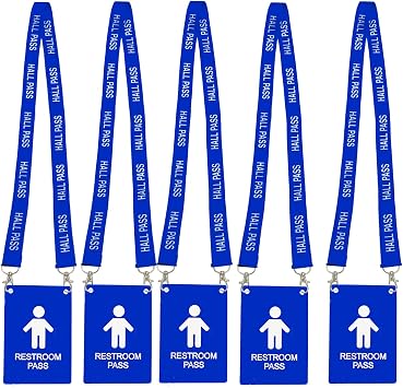 Hall Pass Lanyards with Large Card Passes, Unbreakable School Classroom Passes Set for Teacher Parents Blue