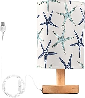 Table Lamp Nautical Starfish Pattern Nightstand Lamp with Wood Base Fabr...