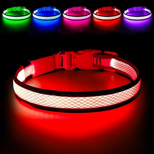 Miniatura 8 de Flashseen Collar de perro LED, luces recargables por USB, ajustable, cómodo, de malla suave, collar de seguridad para perros pequeños, medianos y