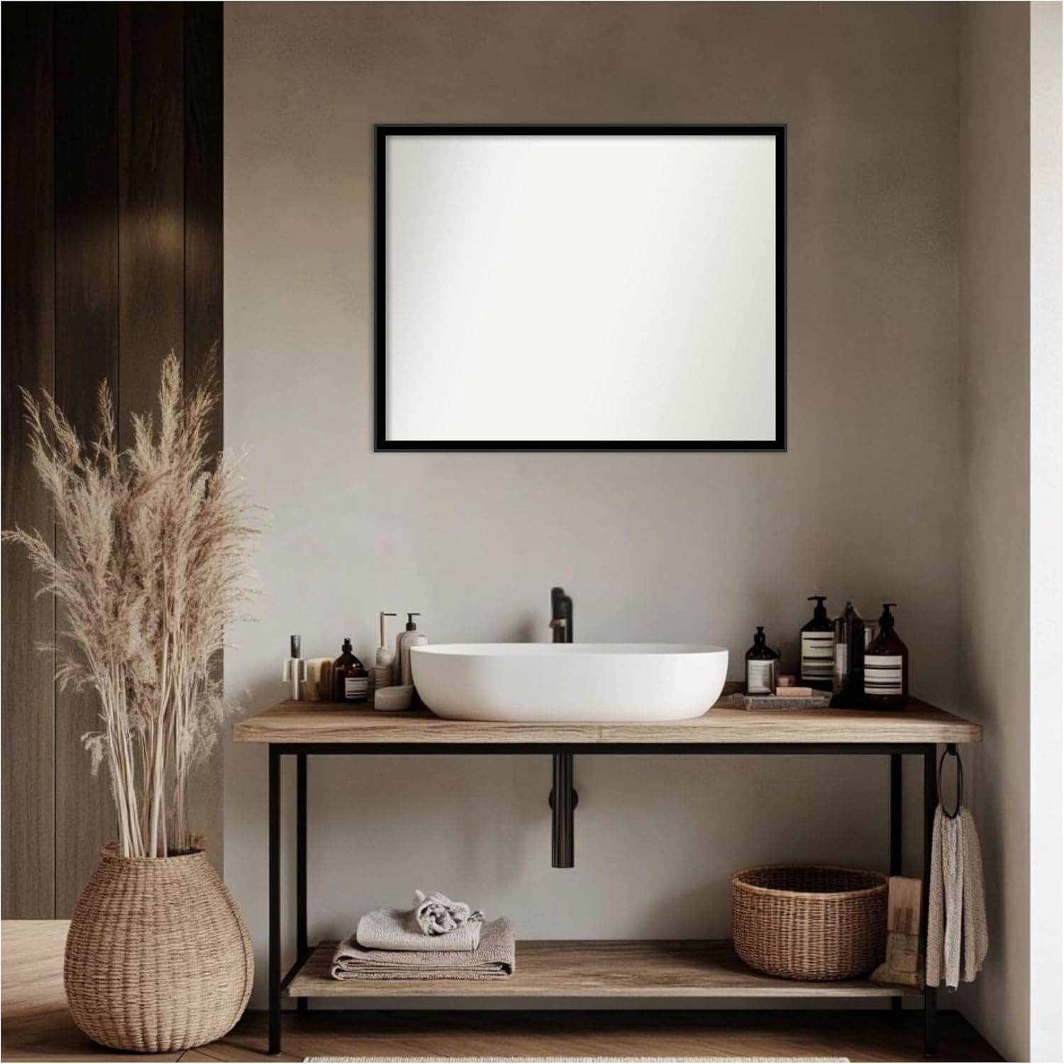 Amanti Art Black Bathroom Mirror for Over Sink, 23x29 Incline Black Rectangle Vanity Mirror, Large Modern Wood Frame, Hangs Horizonally and Vertically, Bathroom Wall Decor, Non-Beveled Edge