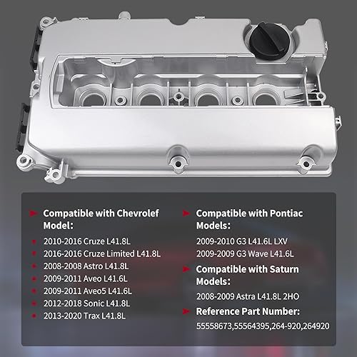 Miniatura 2 de LOREADA - Kit de cubierta de válvula de motor de aluminio compatible con Chevy Cruze Chevrolet Aveo Aveo5 Sonic Trax Pontiac G3 Saturn Astra