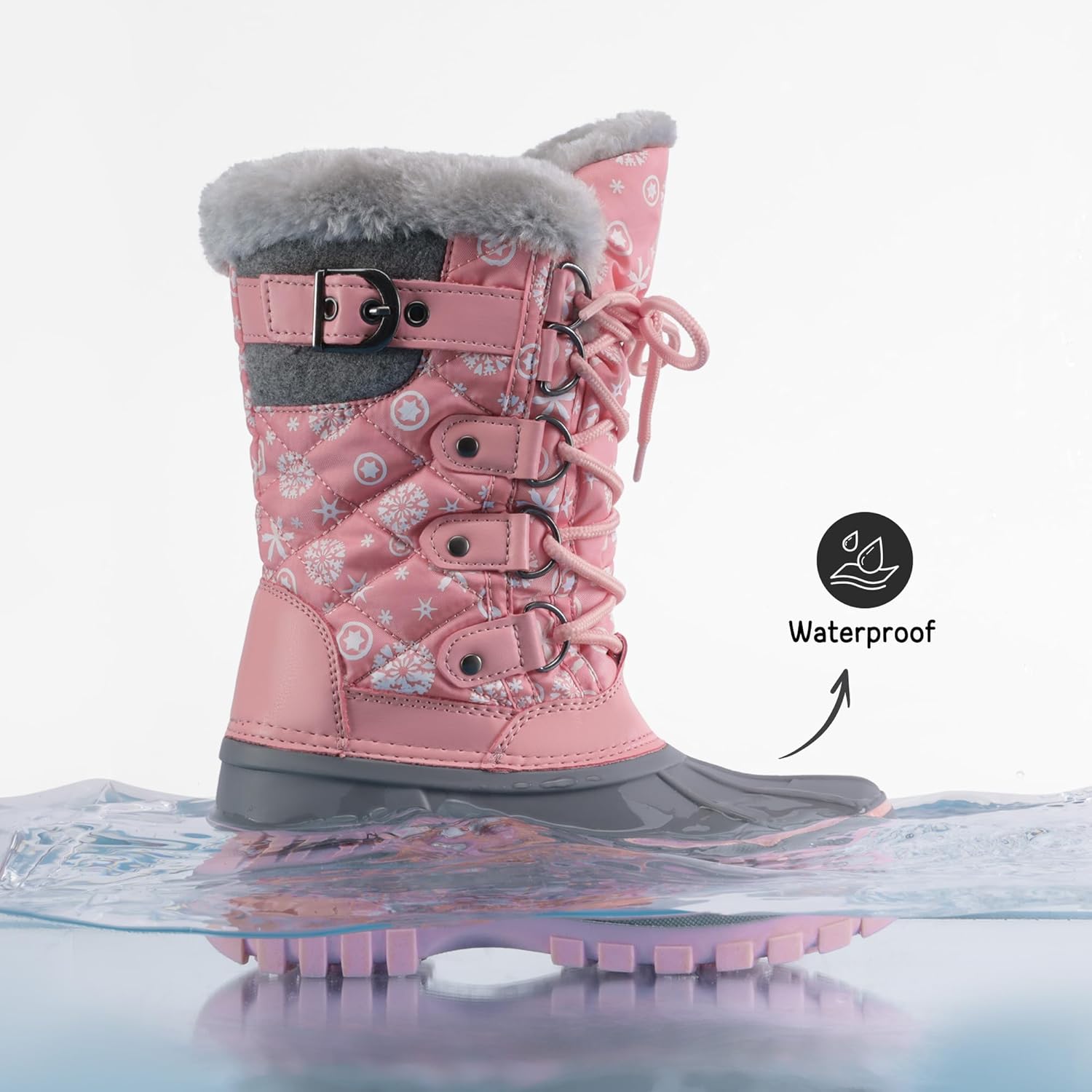 DREAM PAIRS Boys Girls Snow Boots Water-Resistant Outdoor Warm Cozy Anti-Slip Mid Calf Faux Fur Lining Insulated Winter Shoes for Little/Big Kids