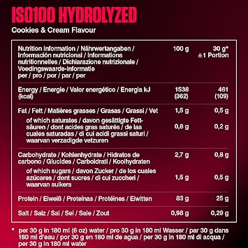 Dymatize ISO 100 Hydrolyzed Cookies & Cream 932g - Whey Protein Hydrolysat + Isolat Powder