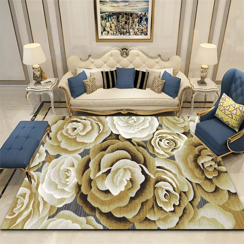 Le tapis du salon vert 90x180 aux motifs floraux et toucher ultra doux