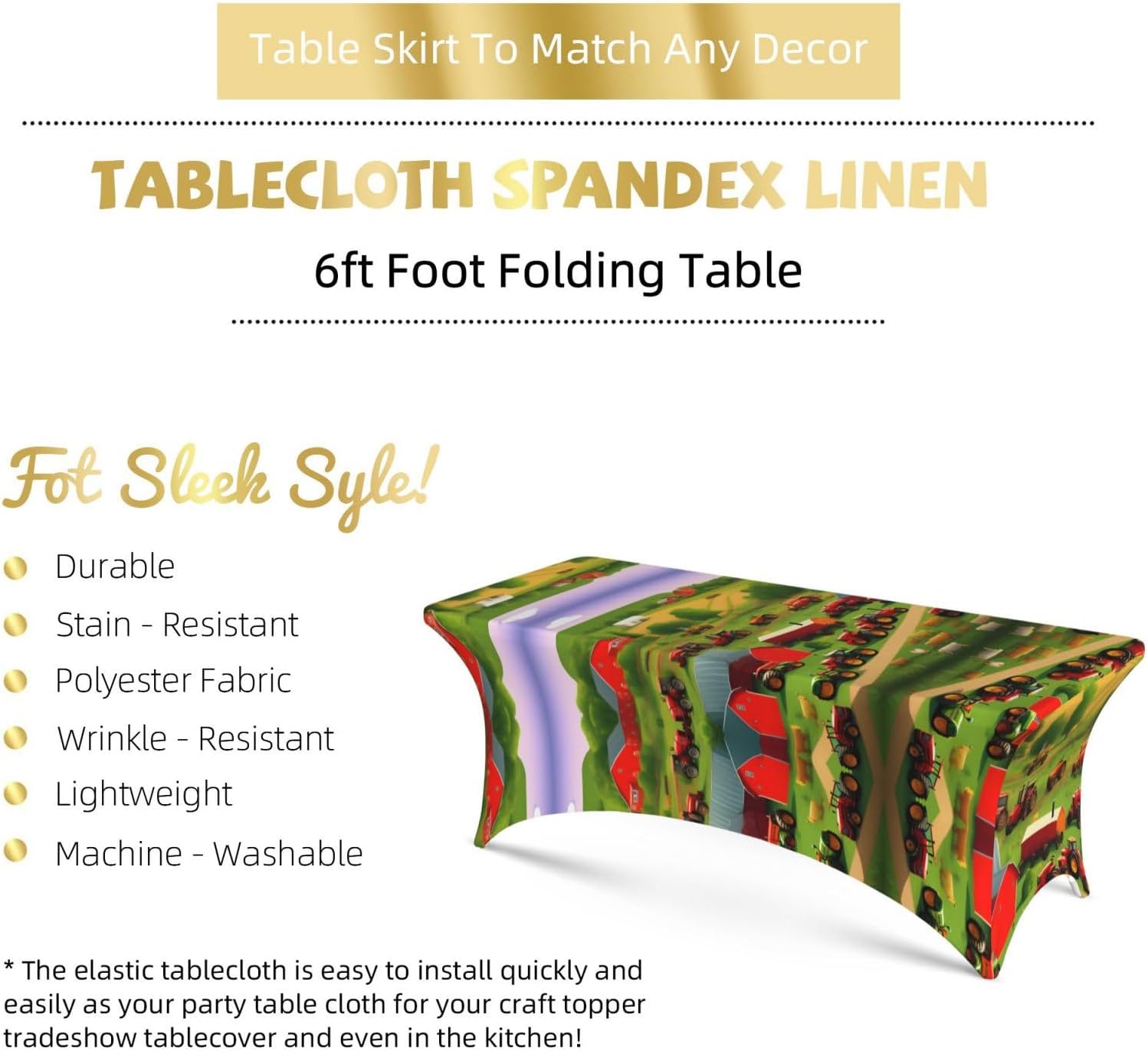 Tractor Farm Print Table Cover Rectangular Tablecloth for 6-Foot Tables for Wedding Banquets Outdoor