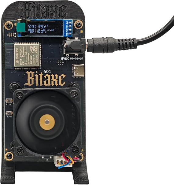 Black Stand BitAxe 601 Gamma BM1370 Asic Chip Upto 1.2Th/S Open-Source Design Bitcoin Solo Miner Lottery Miner with Power Supply Quiet Miner
