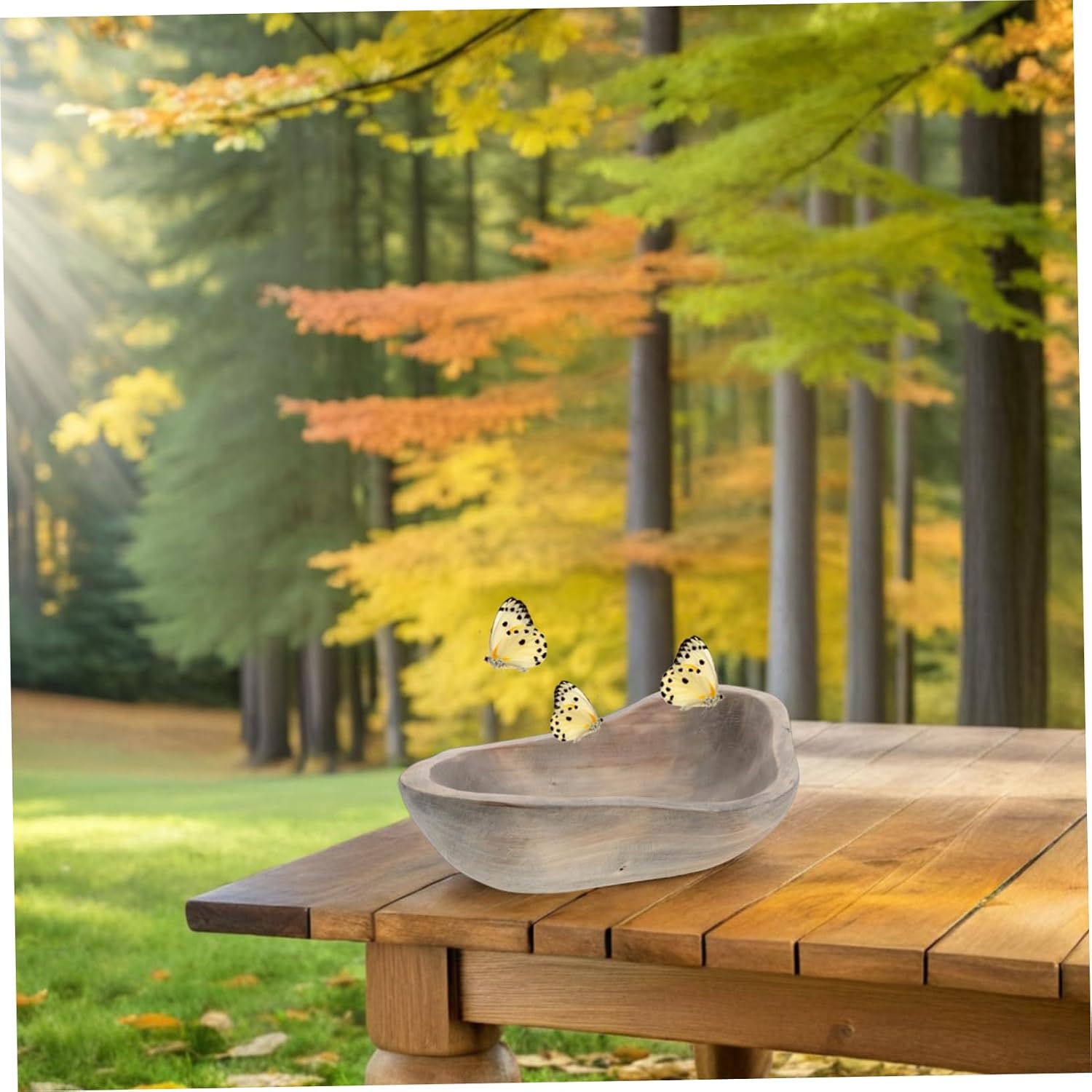 Wood Butterfly Water Feeder Bowl Vintage for Garden Hummingbirds