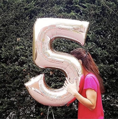 Miniatura 3 de Tellpet Globo de oro rosa con el número 5, 40 pulgadas