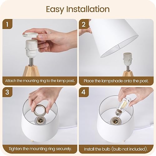 Miniatura 7 de Lámpara de mesa pequeña con trípode, moderna lámpara de mesita de noche con pantalla de tela, lámpara de escritorio de madera bohemia para