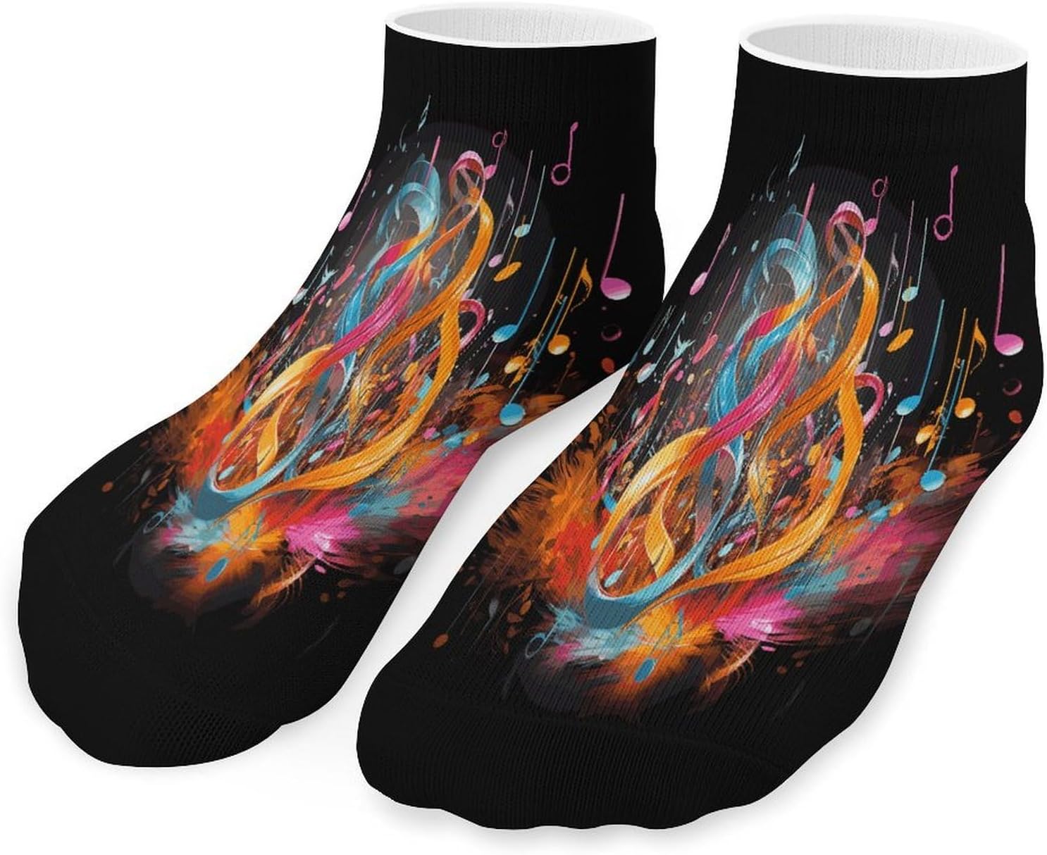 Colorful Musical Note Ankle Sock,Cushioned Crew Socks Low Cut Compression Running Sock with Ankle Support for Men Women(5 Pairs)