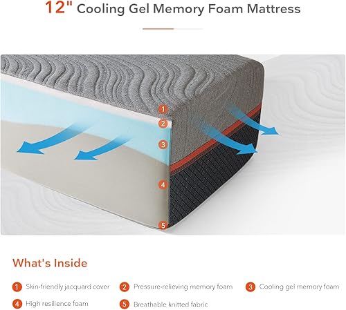 Miniatura 5 de Sweetnight Whisper - Colchón de espuma viscoelástica de gel de 12 pulgadas tamaño King con tres niveles de firmeza de suave a firme impregnado con