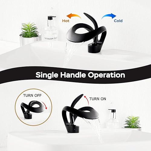 Miniatura 3 de Elegante grifo de lavabo de baño de un solo agujero, grifo de lavabo de latón sólido, grifo de lavabo de una sola manija con línea de suministro