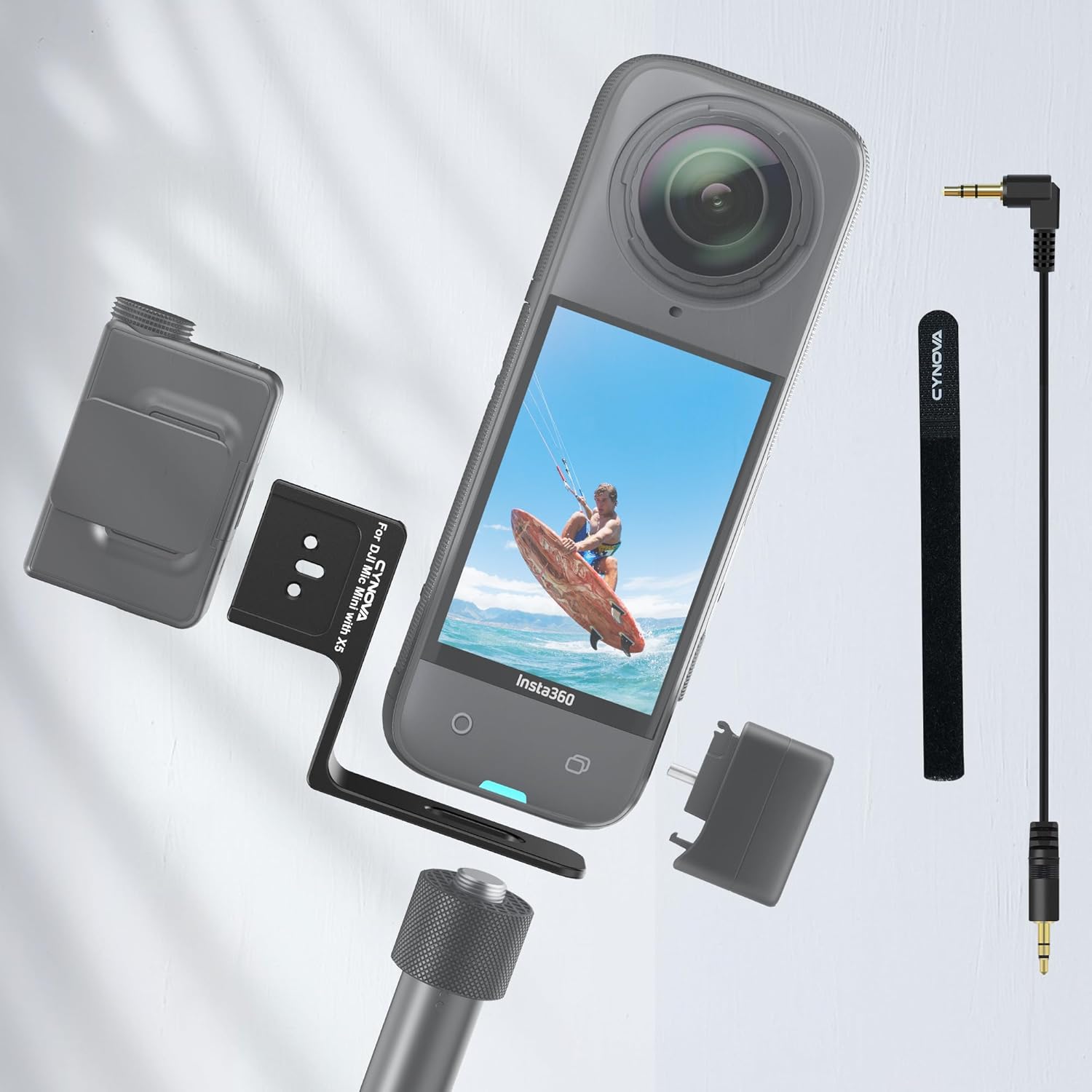 CYNOVA Mount for Insta360 X5 Accessories, Insta 360 X5 Cold Shoe Mount, Invisible Mic Bracket Designed Specifically for DJI Mic Mini(with 3.5mm Audio Cable and Fixed Velcro) - Image 6