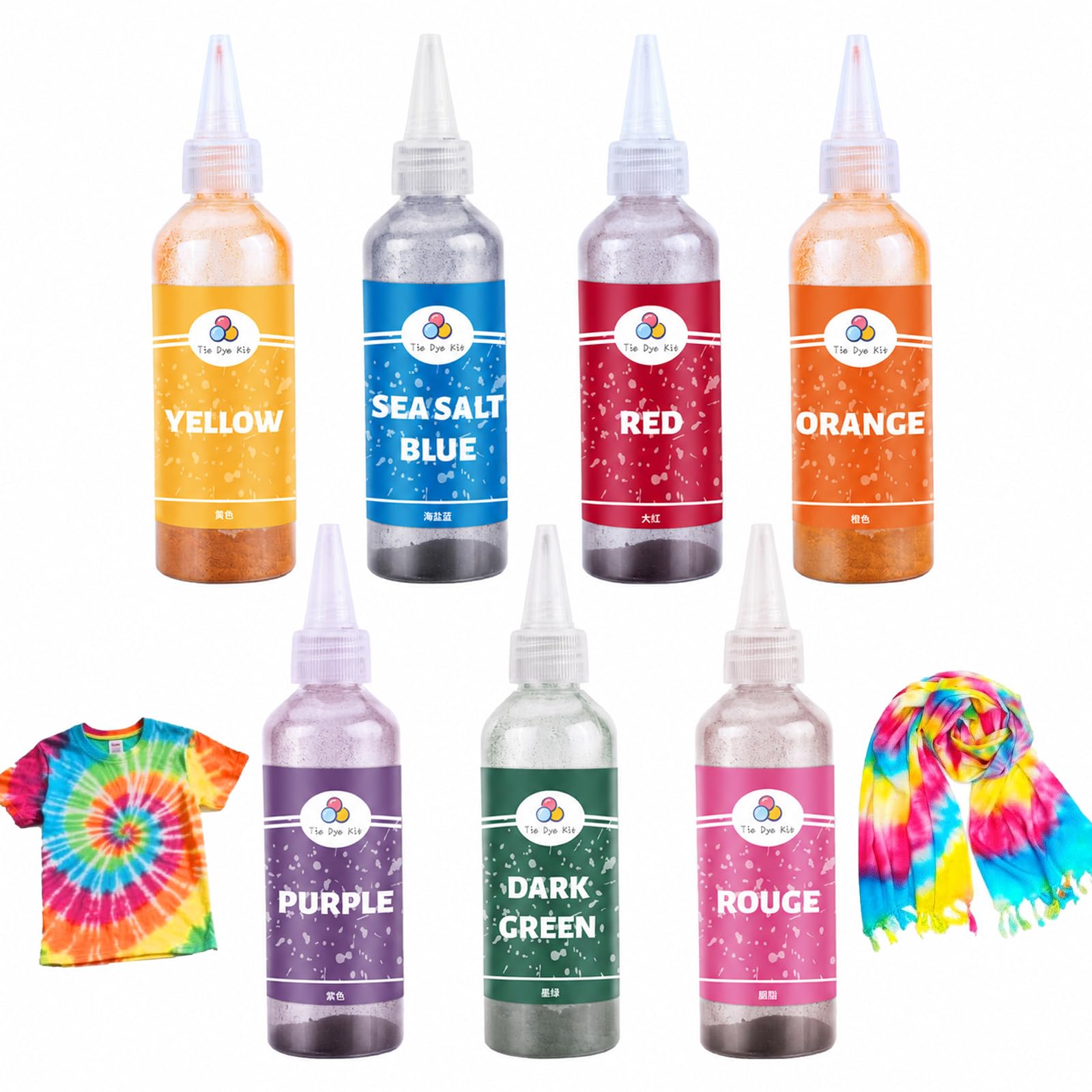 Batikfarben Set 7 Farben, Waschbare Textilfarbe für Kinder, Batikfarben Set Waschfest, Färbemittel für Textilien, Tie Dye Kit, Batik für T-Shirts, Stoffbeutel, DIY Kleidung, Stoffmalfarben