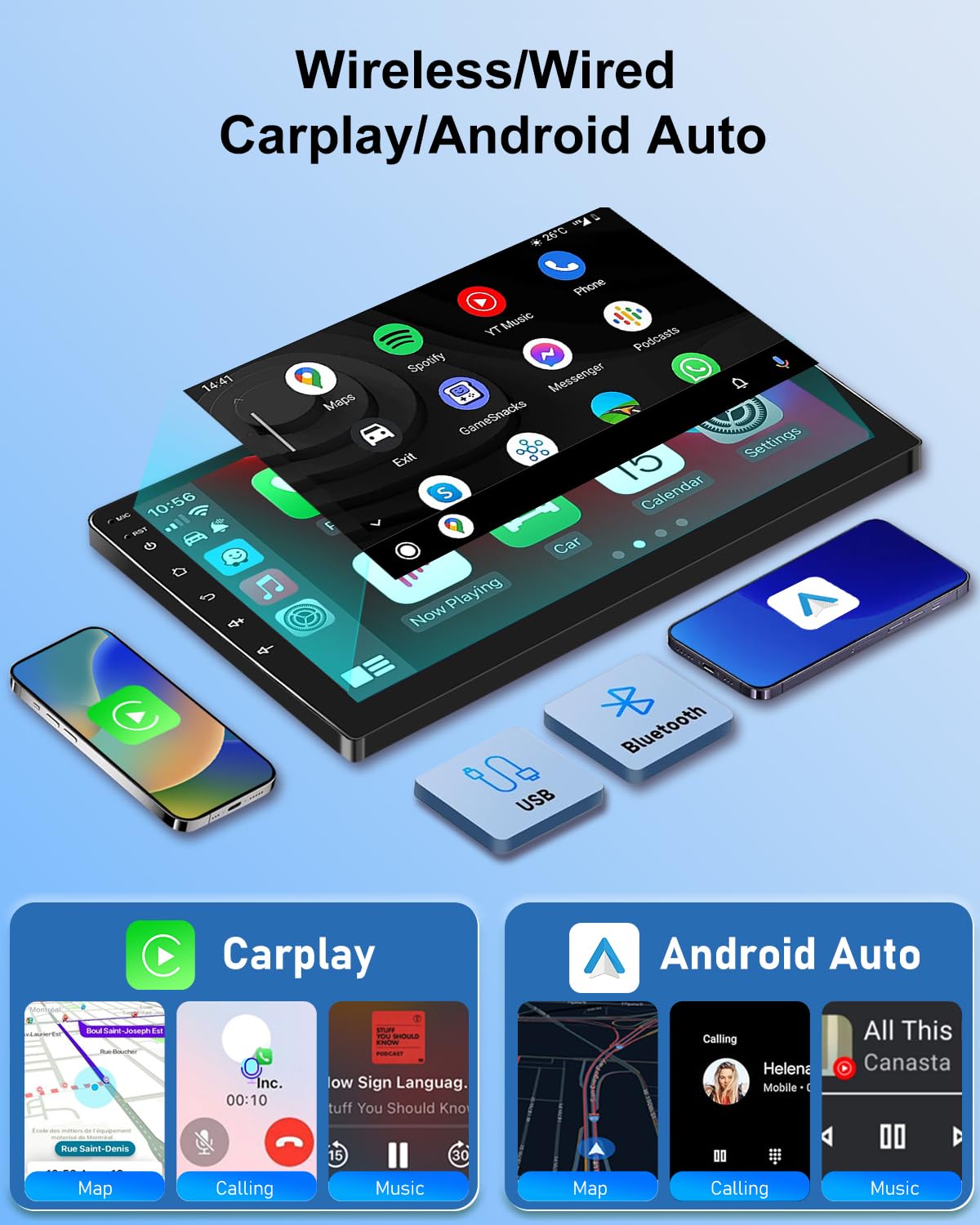 NHOPEEW 2+64G Autoradio per Ford Transit Fiesta Focus Galaxy Mondeo Fusion per Kuga C-Max S-Max Connect con Carplay&Android Auto - 7 pollici Radio Supporto WiFi GPS SWC + Backup Camera&Mic