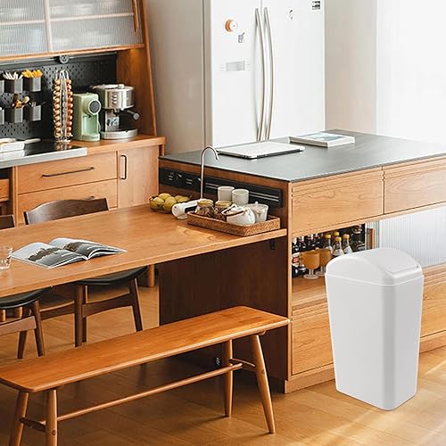 Miniatura 6 de Cubo de basura de plástico de 3.5 galones, bote de basura delgado con tapa, blanco, 1 paquete