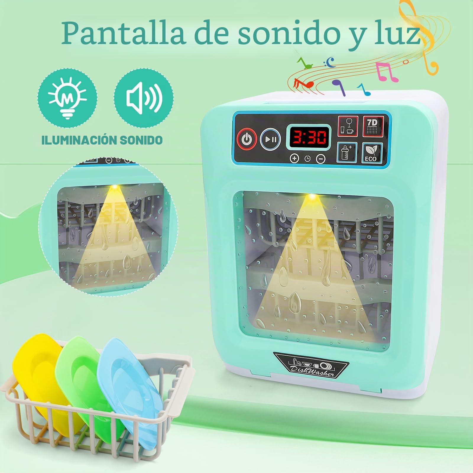 deAO Juego de Cocina para niños, Juego de lavavajillas con Variedad de Accesorios y Funciones realistas, Luces y Sonido incluidos, Juguete de simulación para niños y niñas pequeños