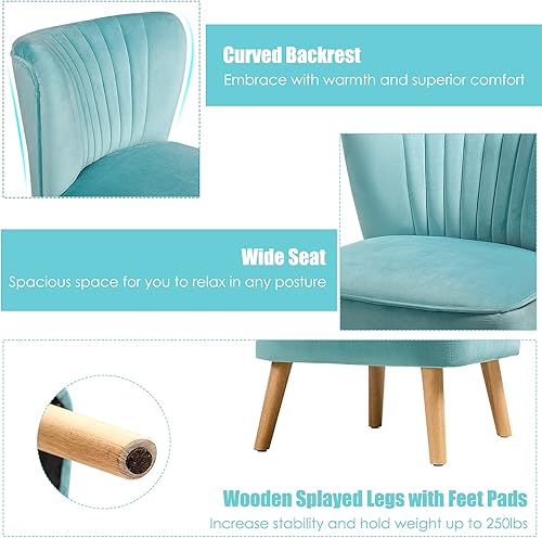 Miniatura 7 de S AFSTAR Silla decorativa sin brazos, silla moderna de terciopelo con patas de madera de goma y asiento de esponja gruesa, silla tapizada con