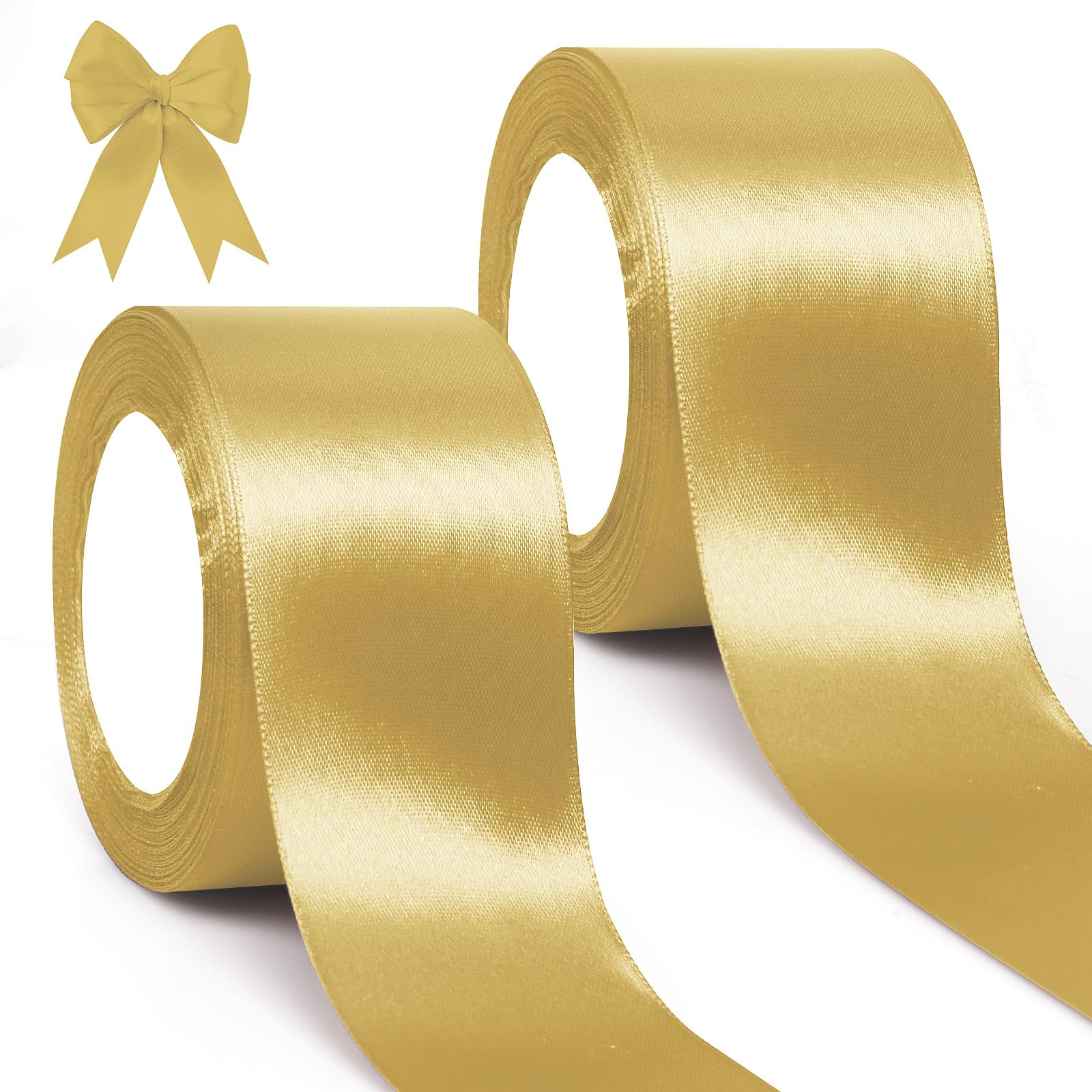 GXFCING Gold Ribbon 50mm Wide, 46M Thick Gold Satin Ribbon Christmas Ribbon for Gift Wrapping Crafting, DIY Sewing, Hair Bows