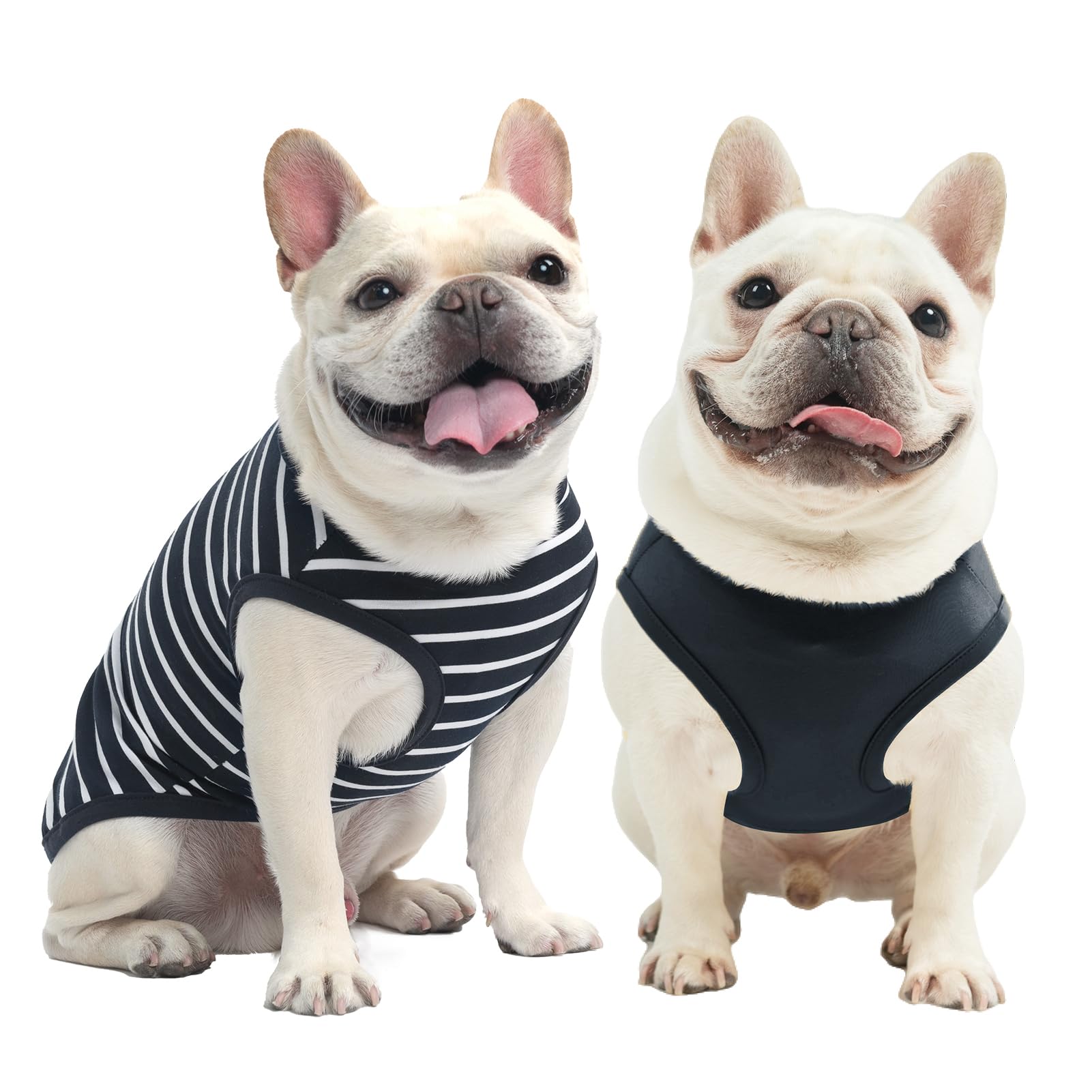 MIHACHI Dog Shirts Cotton Striped T-Shirt, Summer Pet Clothes for Small Dogs, 2-Pack Soft Puppy Apparel Cat Tee, Sleeveless Lightweight, Quick Dry, Breathable,Stretchy, Navy Blue M