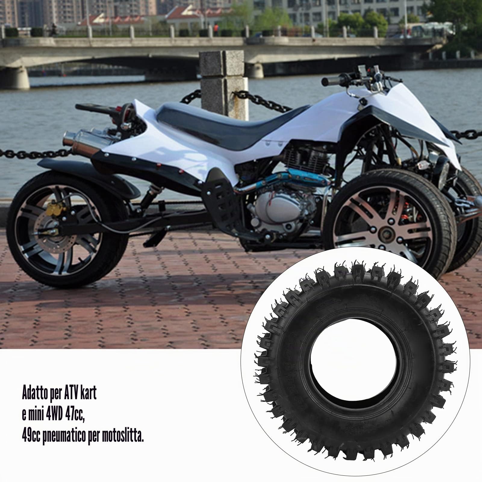 Pneumatico Moto, Antiscivolo Addensato per Neve 13x4.10-6 in Gomma Pneumatico ATV for Kart Mini 4WD 49cc Spazzaneve Escursionismo Invernale