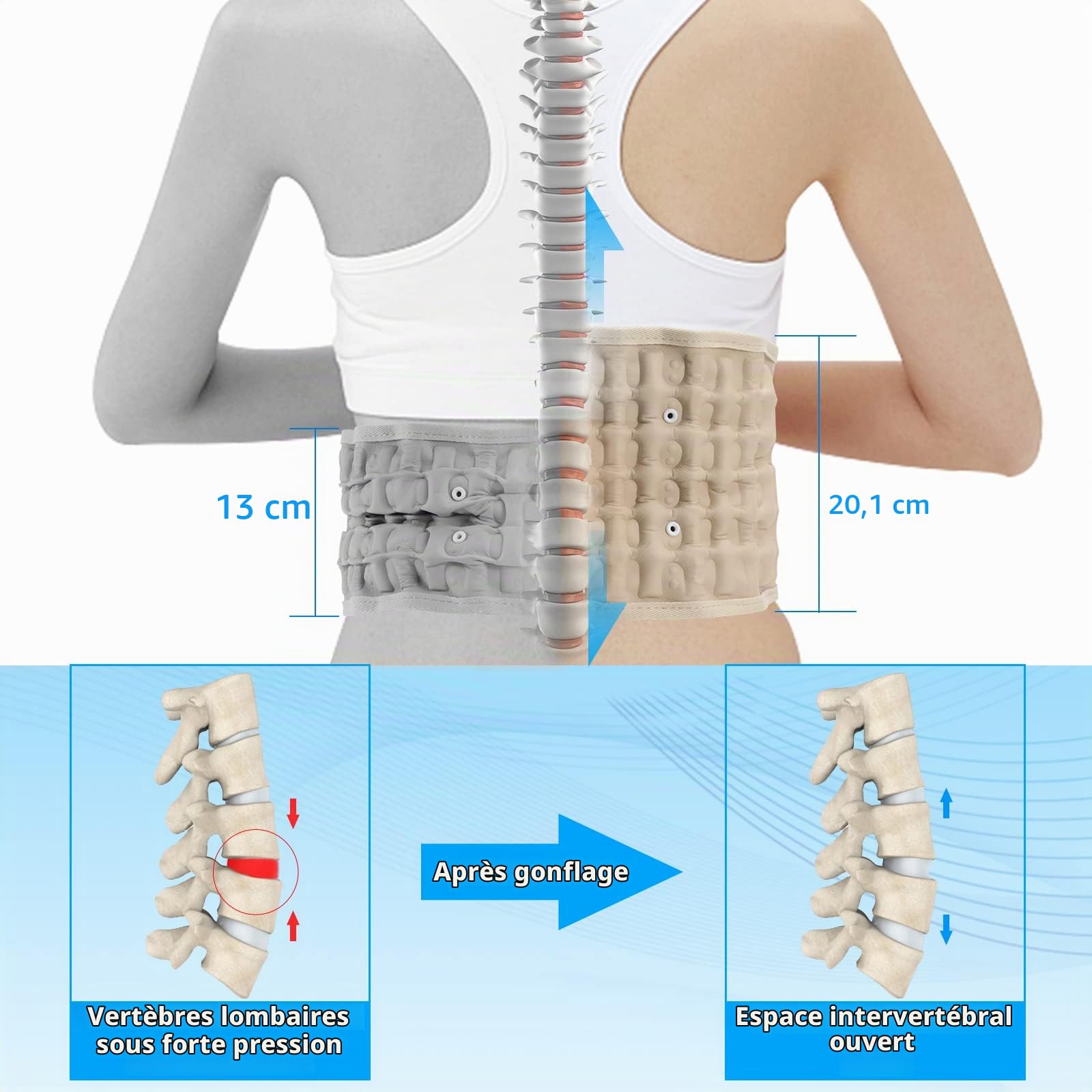 Ceinture Dorsale De Décompression - Ceinture De Soutien Lombaire Pour Les Hommes Et Les Femmes, Dispositif De Traction Dorsale Adapté Au Tour De Taille 74-124 cm (Beige)
