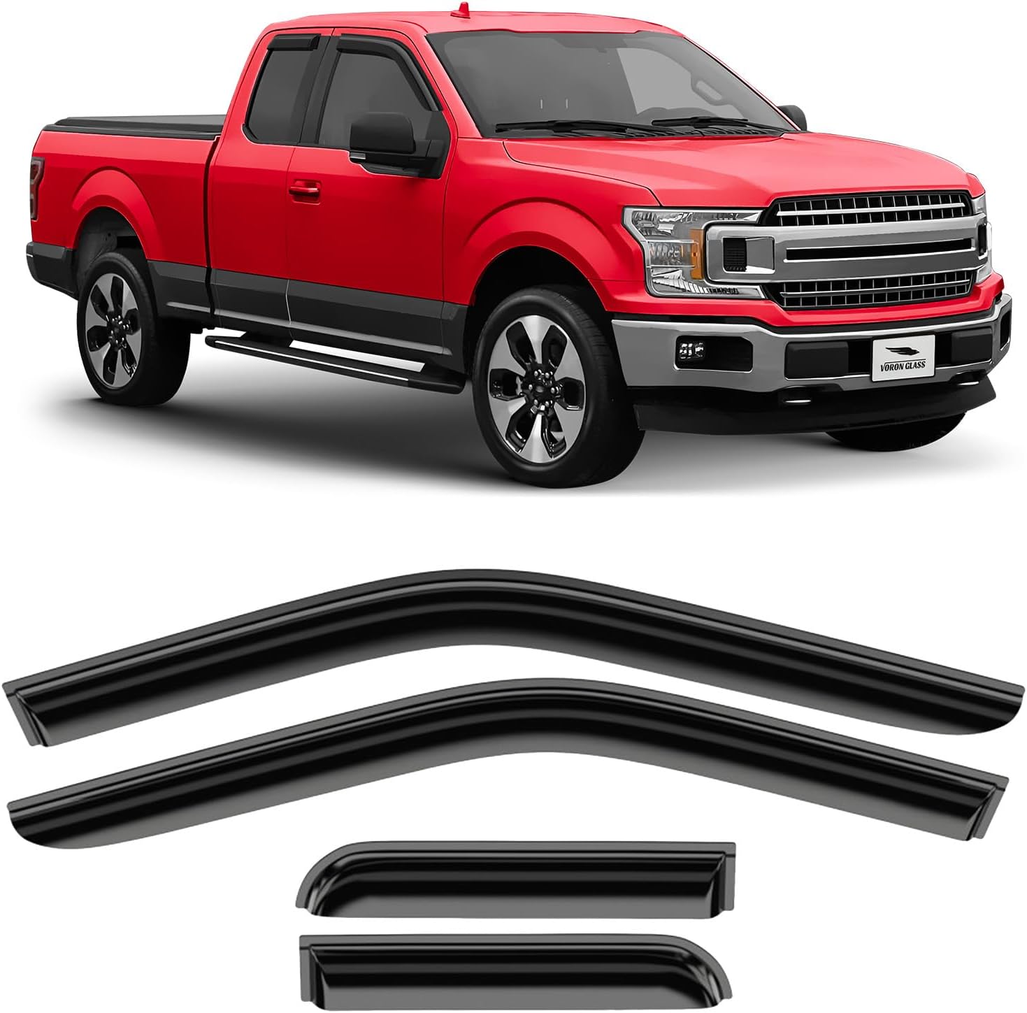 Voron Glass Tape-on Extra Durable Rain Guards for Trucks Ford F-150 2015-2025 SuperCab, Window Deflectors, Vent Window Visors, 4 Pieces - 130021
