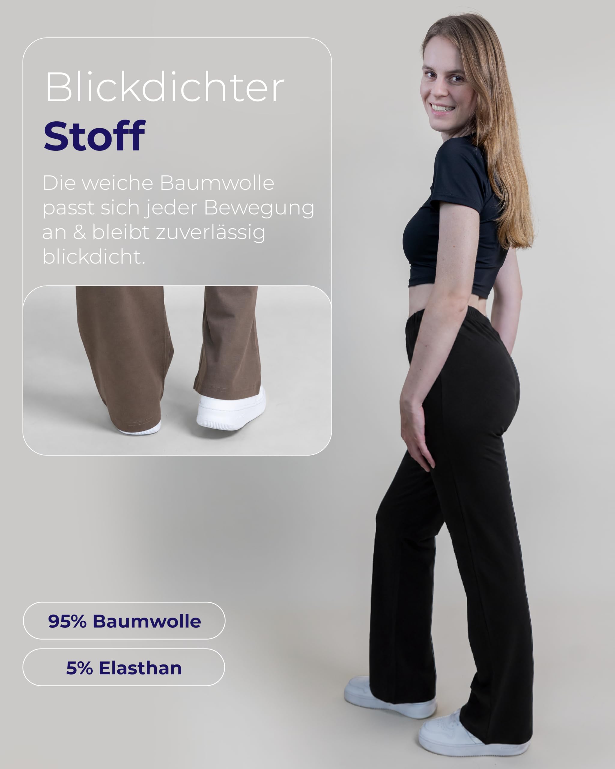 SES Lot de 2 leggings évasés en coton pour femme - Taille 32/34 - 56/58 - Pantalon de jazz confortable à jambe large - Pantalon de yoga pour femme avec taille douce