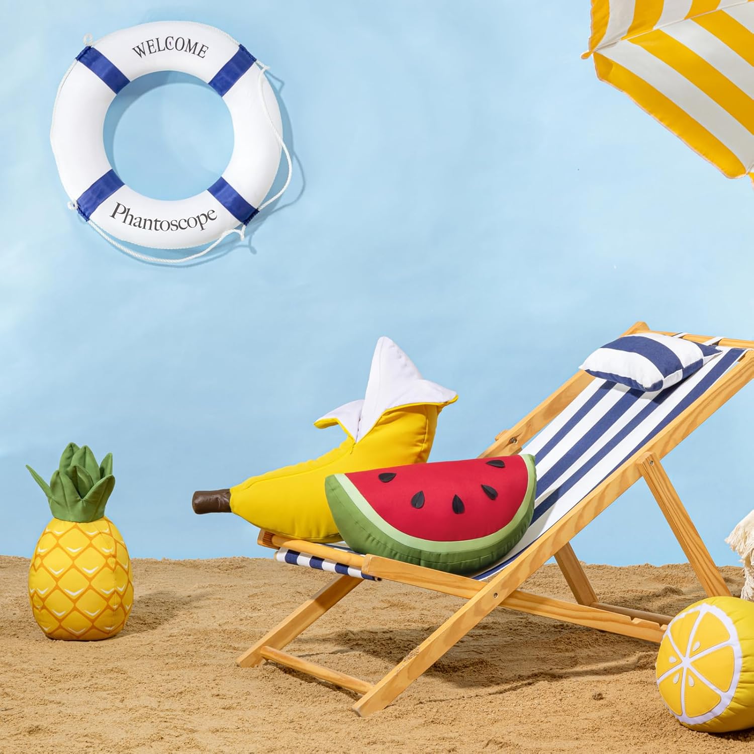 Phantoscope Fruit Outdoor Shaped Pillow Series Pineapple Shaped Waterproof Outdoor Throw Pillow with Leather Trim, Home Decor Cushion for Patio, Pool, Yellow and Green, 11.5 x 9.5 inches